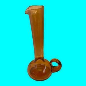 VTG MCM Amber Art Glass Pitcher Ewer Jug Vase Stretch Long Neck 10.5” x 5.5”